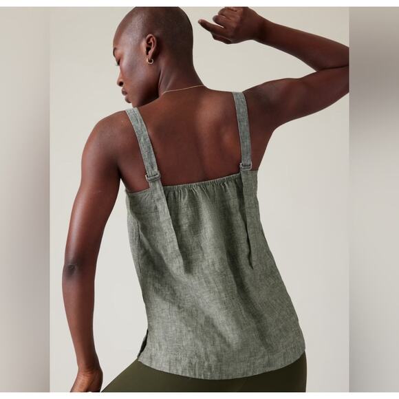 ATHLETA Voyager Tank Top Size M 100% Linen Aspen Olive Gray Adjustable Straps - Picture 5 of 13